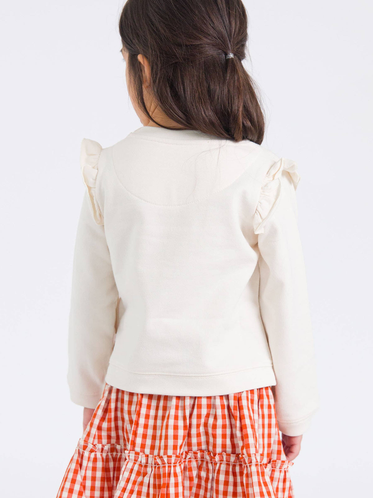 RuffleButts + RuggedButts - Girls Ivory Knit Flutter Sweatshirt: Off-White / 8 RuffleButts + RuggedButts