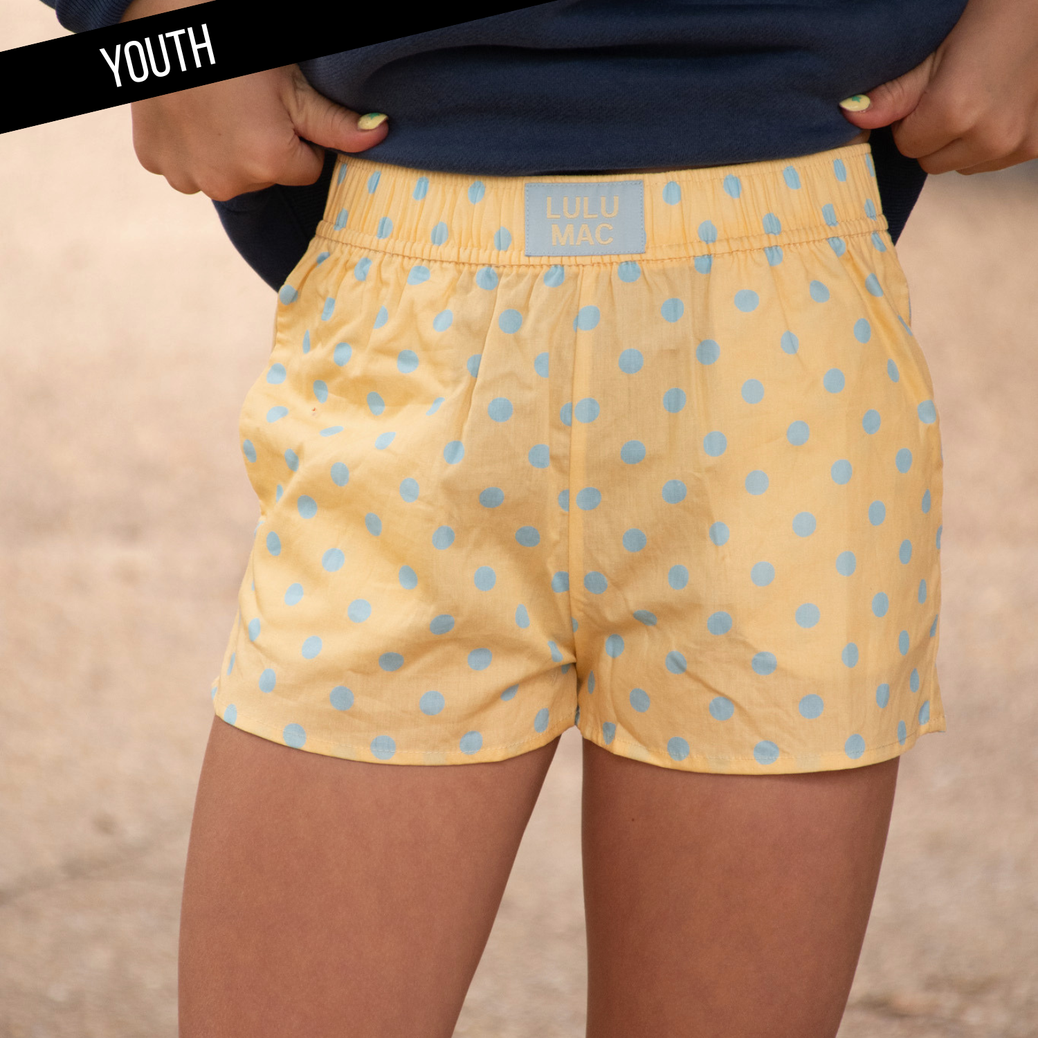 Girlie Girl Originals - LM-KSH-1009-Butter/Light Blue Small Polka Dot KIDS SHORTS: Butter/Light Blue / Youth Medium Girlie Girl Originals