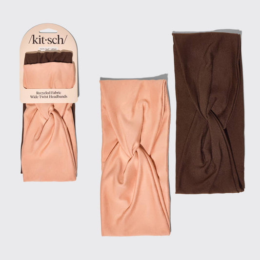 KITSCH - Recycled Fabric Wide Twist Headbands 2pc Set- Rosewood KITSCH