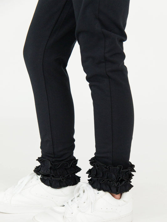 RuffleButts + RuggedButts - Girls Black Classic Ruffle Leggings: Black / 6 RuffleButts + RuggedButts