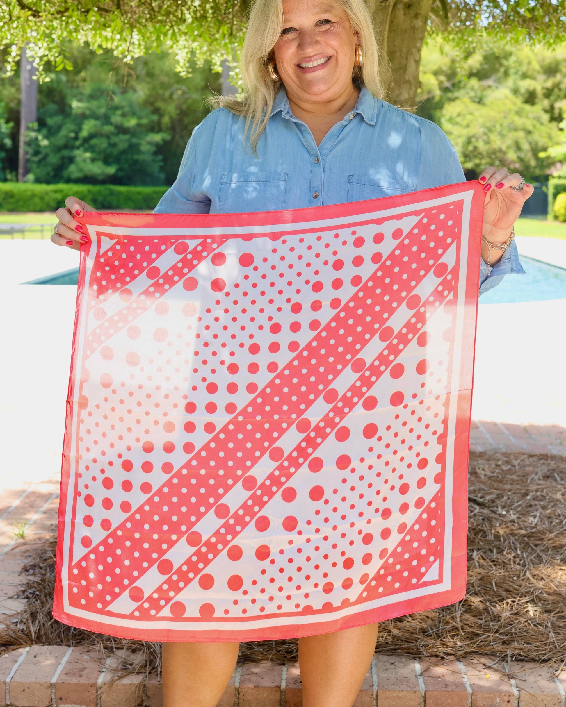 Caroline Hill - Lula Polka Dot Scarf Coral: Default Caroline Hill