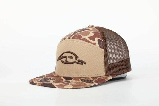 American Flyway Waterfowl - 7 Panel Brown Old School AFW Style w- 3 D Puff and Brown Mesh American Flyway Waterfowl