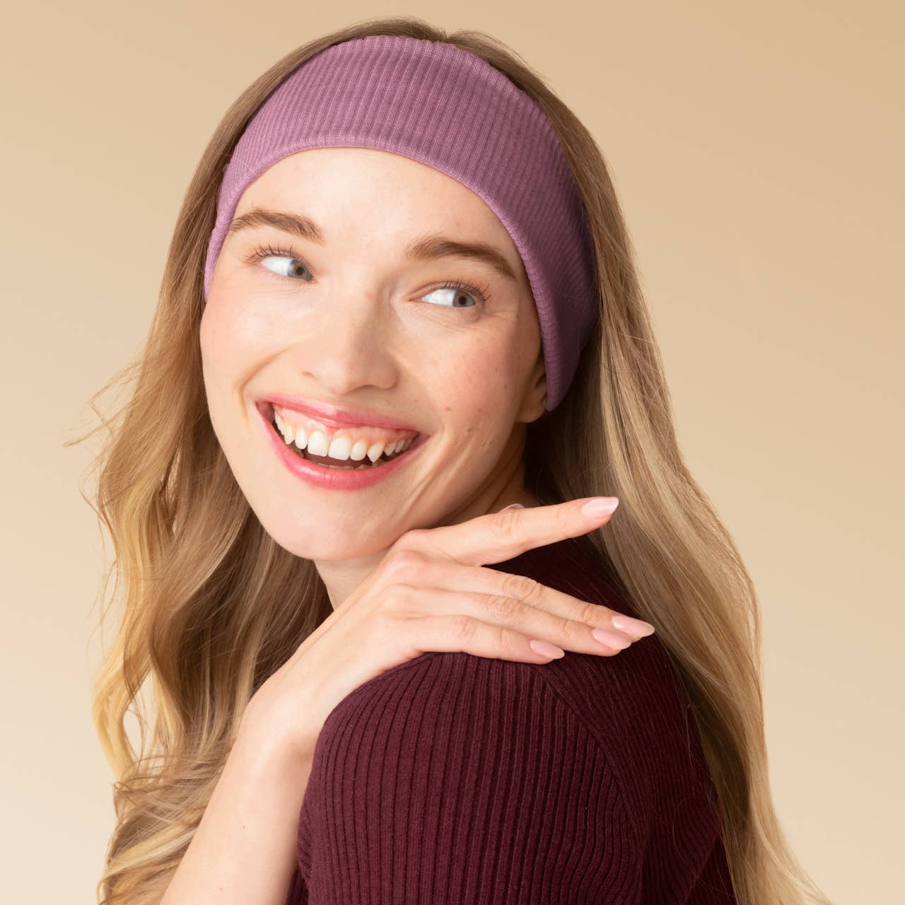 KITSCH - Recycled Fabric Ribbed Elastic Headbands 2pc Set - Cherry Lacquer & Dusty Pink KITSCH