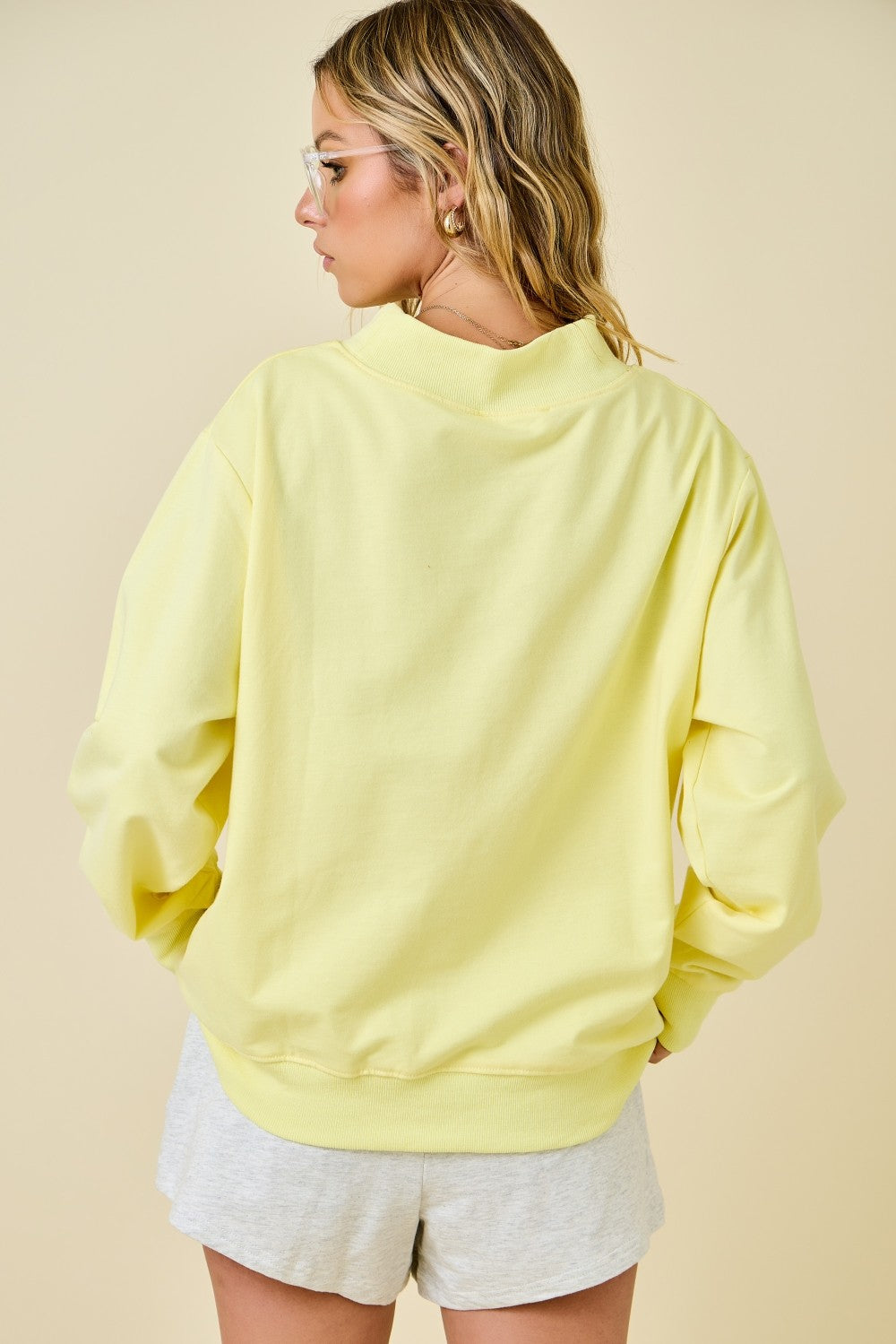 Day + Moon Oversized Mock Neck  W/ Ruffle Trim Bow Sweatshirt day & moon