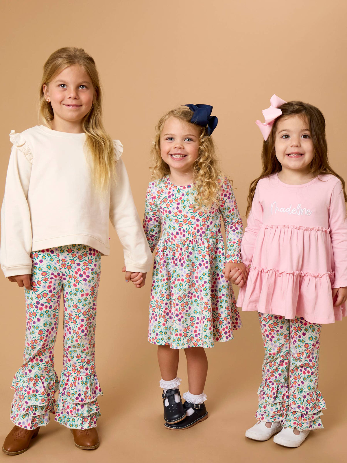 RuffleButts + RuggedButts - Girls Ivory Knit Flutter Sweatshirt: Off-White / 8 RuffleButts + RuggedButts