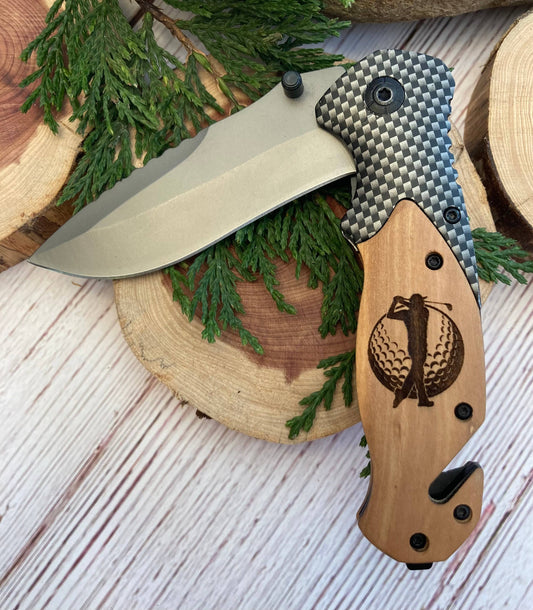 Quail Tail Laser Art - Golfer on the Ball Knife Quail Tail Laser Art