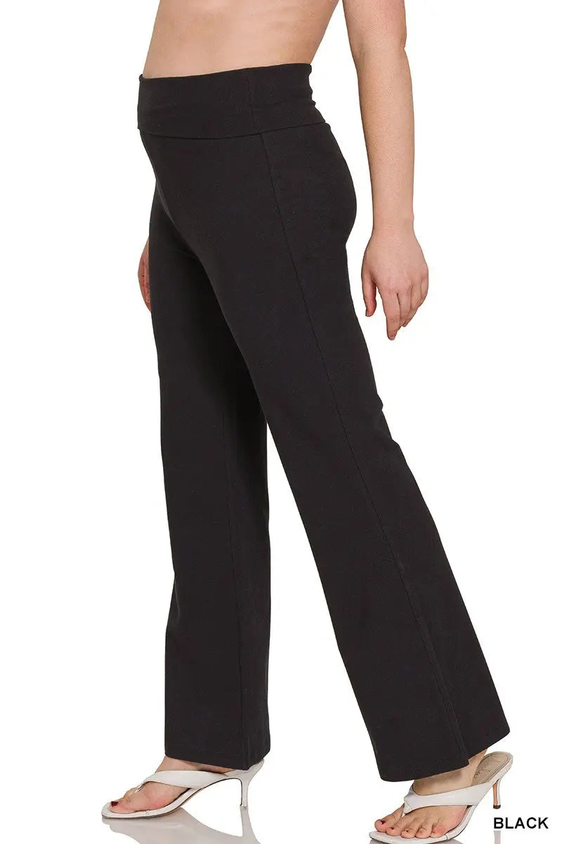 PLUS PREMIUM COTTON FOLD OVER YOGA FLARE PANTS zenana