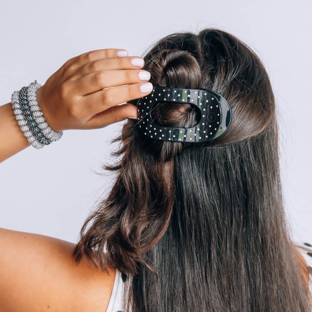 TELETIES - Black Polka Dot Party Medium Flat Round Hair Clip TELETIES