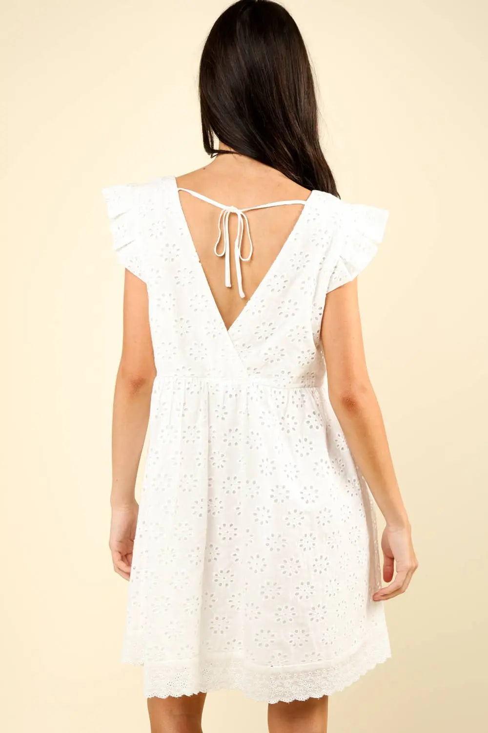 VERY J - VD33937-A-Line Flare Eyelet Cotton Mini Dress VERY J