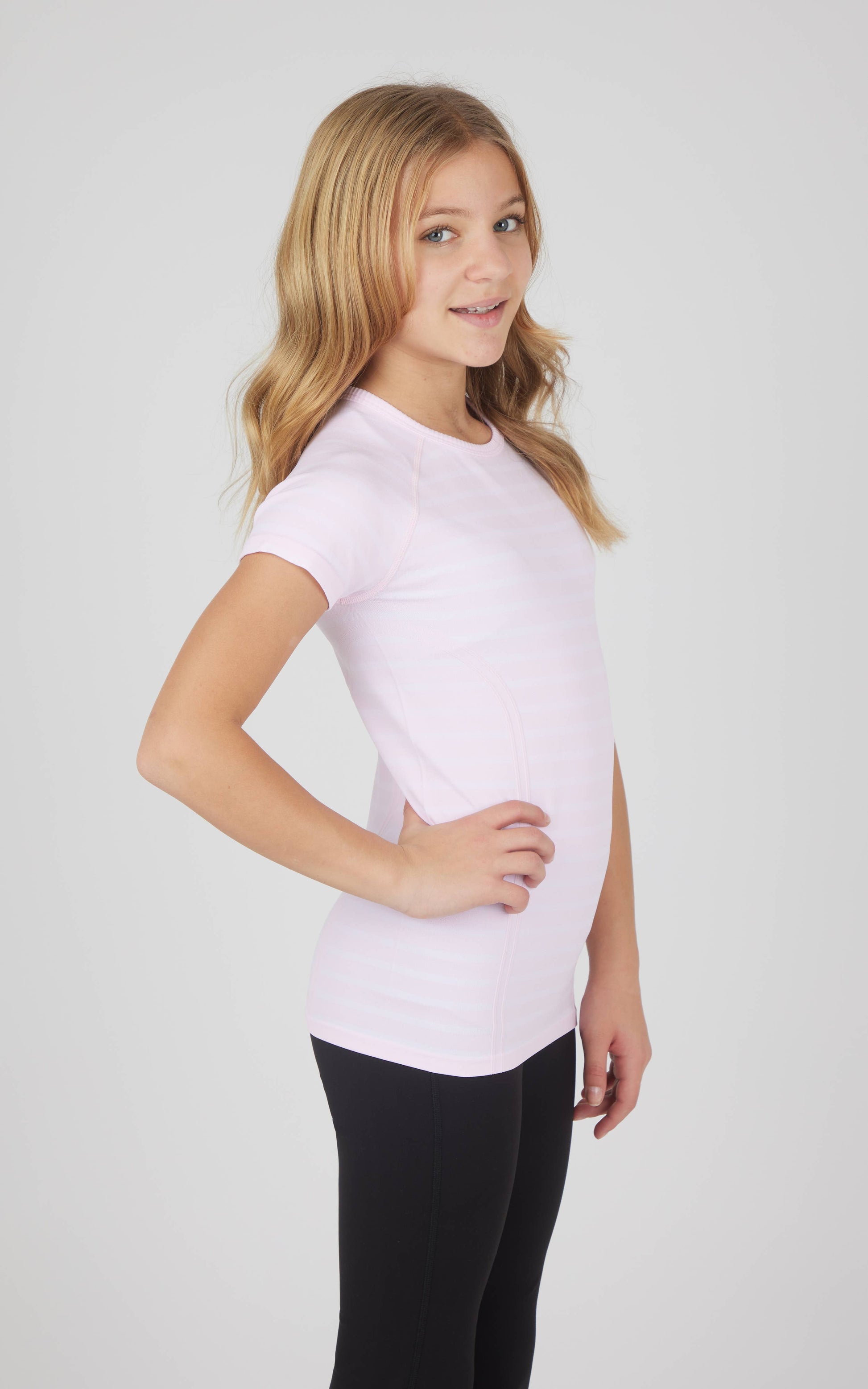 90 Degree by Reflex & Yogalicious - Girls Stripe Seamless Crewneck Short-Sleeves Everyday Tee : Festival Bloom 90 Degree by Reflex & Yogalicious