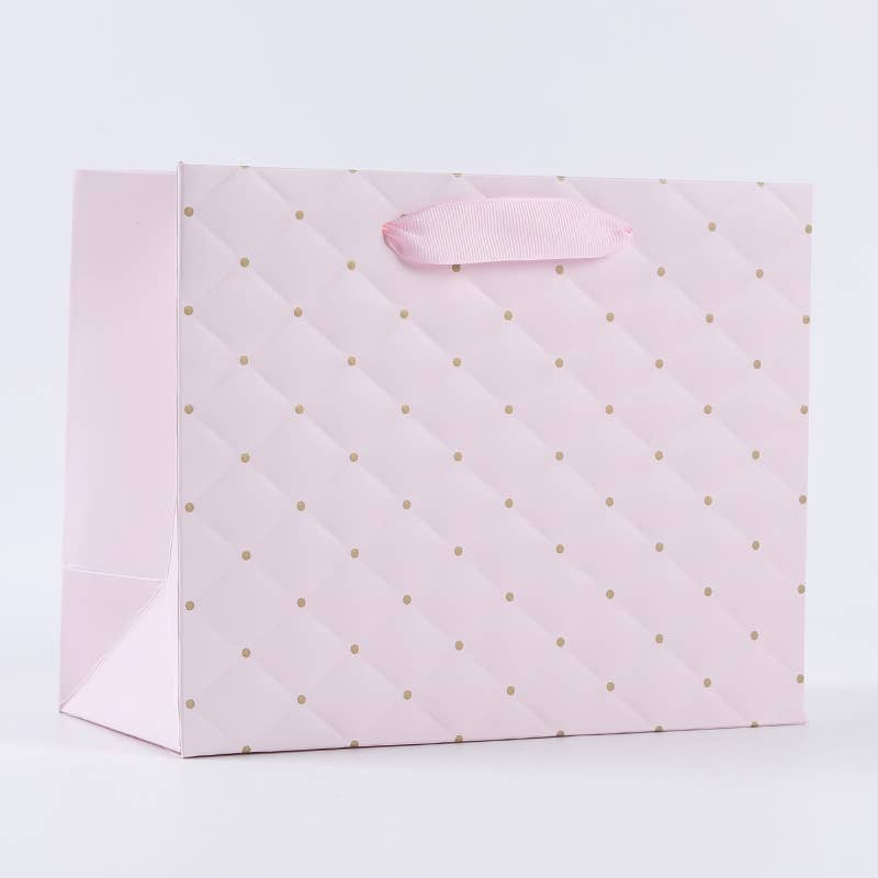 ByHome - 12pcs, 2 sizes Pink dot wavy surface gift bag w/ free tissue: Medium ByHome