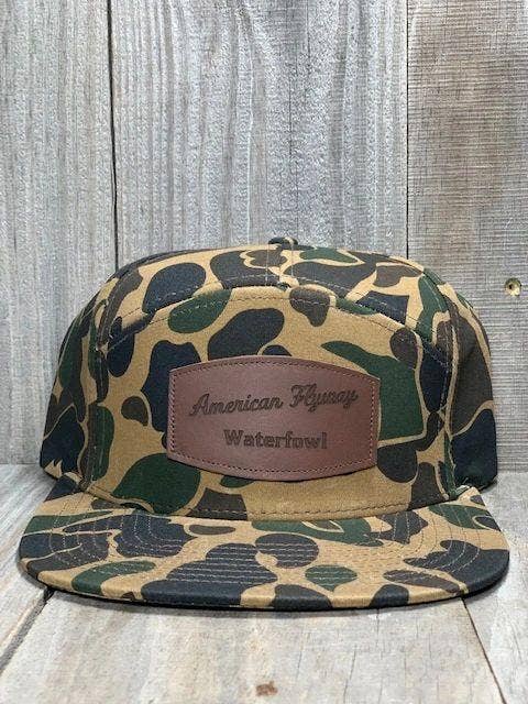 American Flyway Waterfowl - 7 Panel Old School Solid Wax Cap w- Leather Patch American Flyway Waterfowl