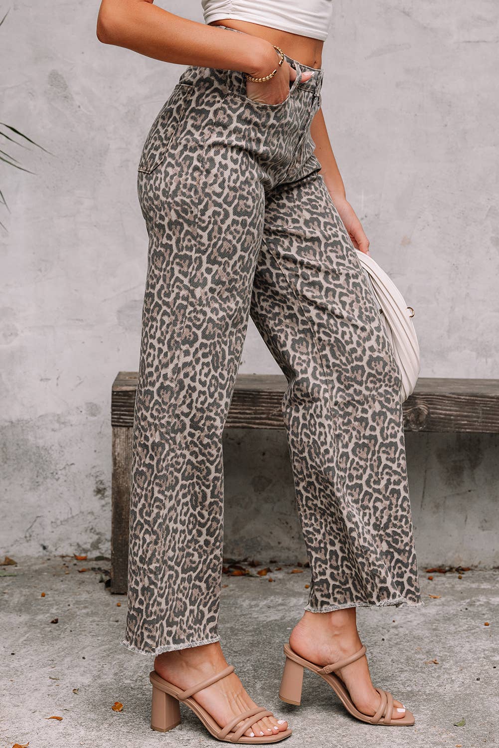 Leopard Frayed Edge Wide Leg High Waist Jeans Babs + Birdie