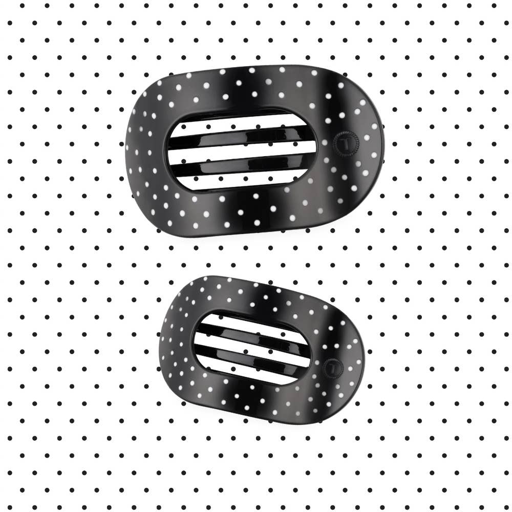 TELETIES - Black Polka Dot Party Large Flat Round Hair Clip TELETIES