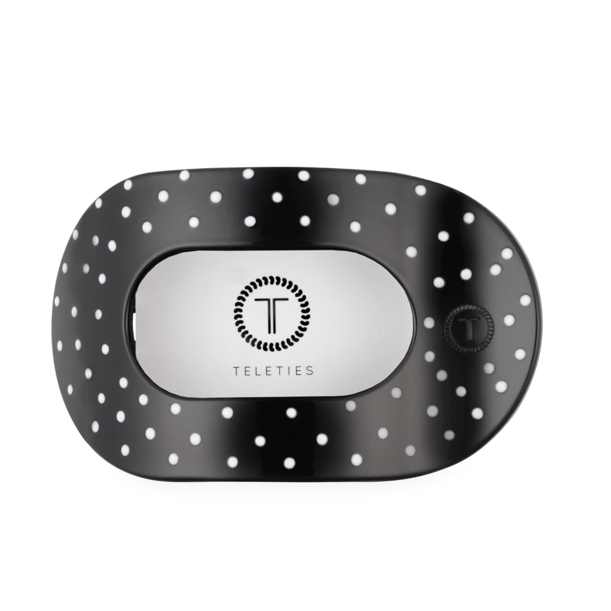 TELETIES - Black Polka Dot Party Large Flat Round Hair Clip TELETIES