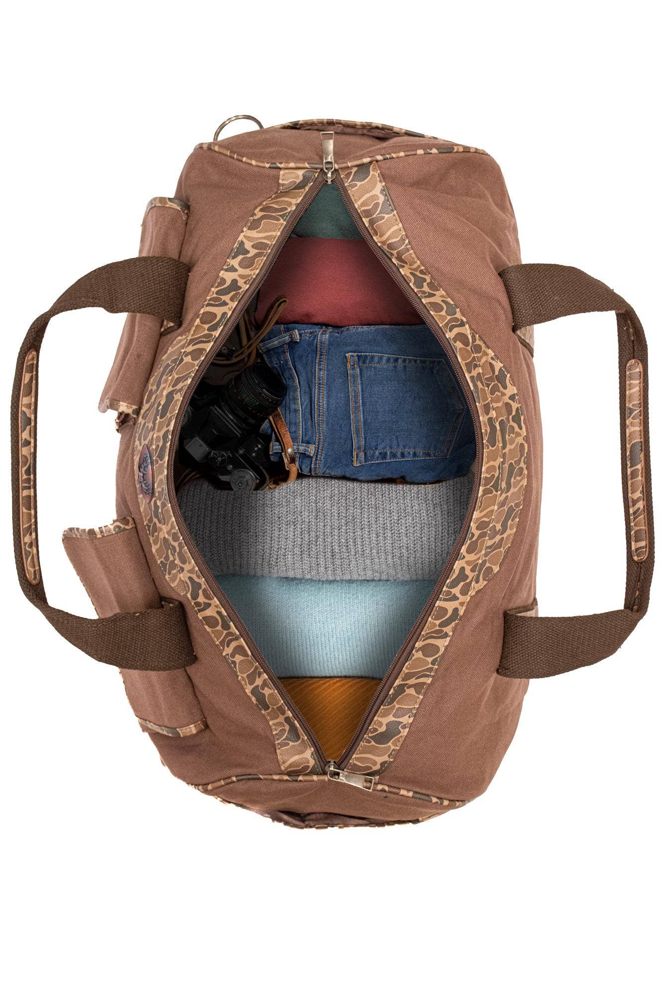 Zep-Pro - Shot Shell Brown Waxed Canvas Old School Camo Weekender Bag.: Brown/Tan Zep-Pro