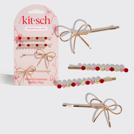 KITSCH - Holiday Gemstone and Bow Bobby Pins 4pc Set KITSCH