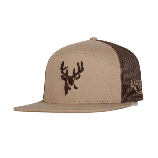 American Flyway Waterfowl - 7 Panel Trucker Khaki / Coffee 3D Puff Buck Logo American Flyway Waterfowl