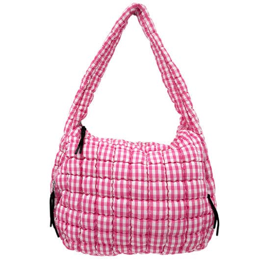 Girlie Girl Originals - GZ-4171 Gingham Puffer Quilted Handbag Pink/White Girlie Girl Originals
