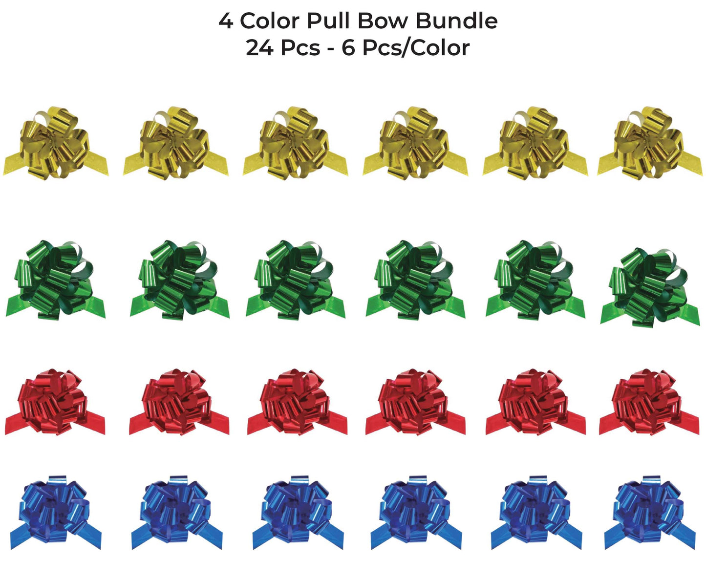 LA Ribbons Wholesale - 6" METALLIC PULL BOW BUNDLE -GOLD/BLUE/GREEN/RED: 12 PCS Bundle LA Ribbons Wholesale