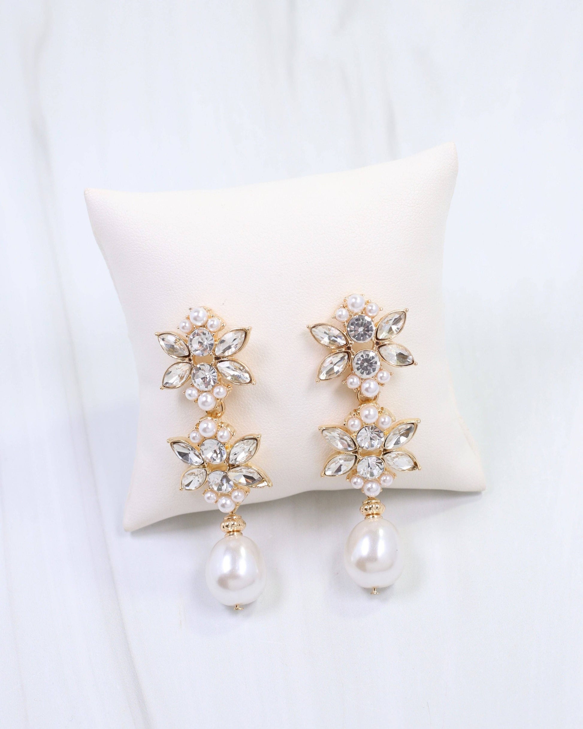 Caroline Hill - Rosebery Crystal and Pearl Drop Earring Gold: Default Caroline Hill