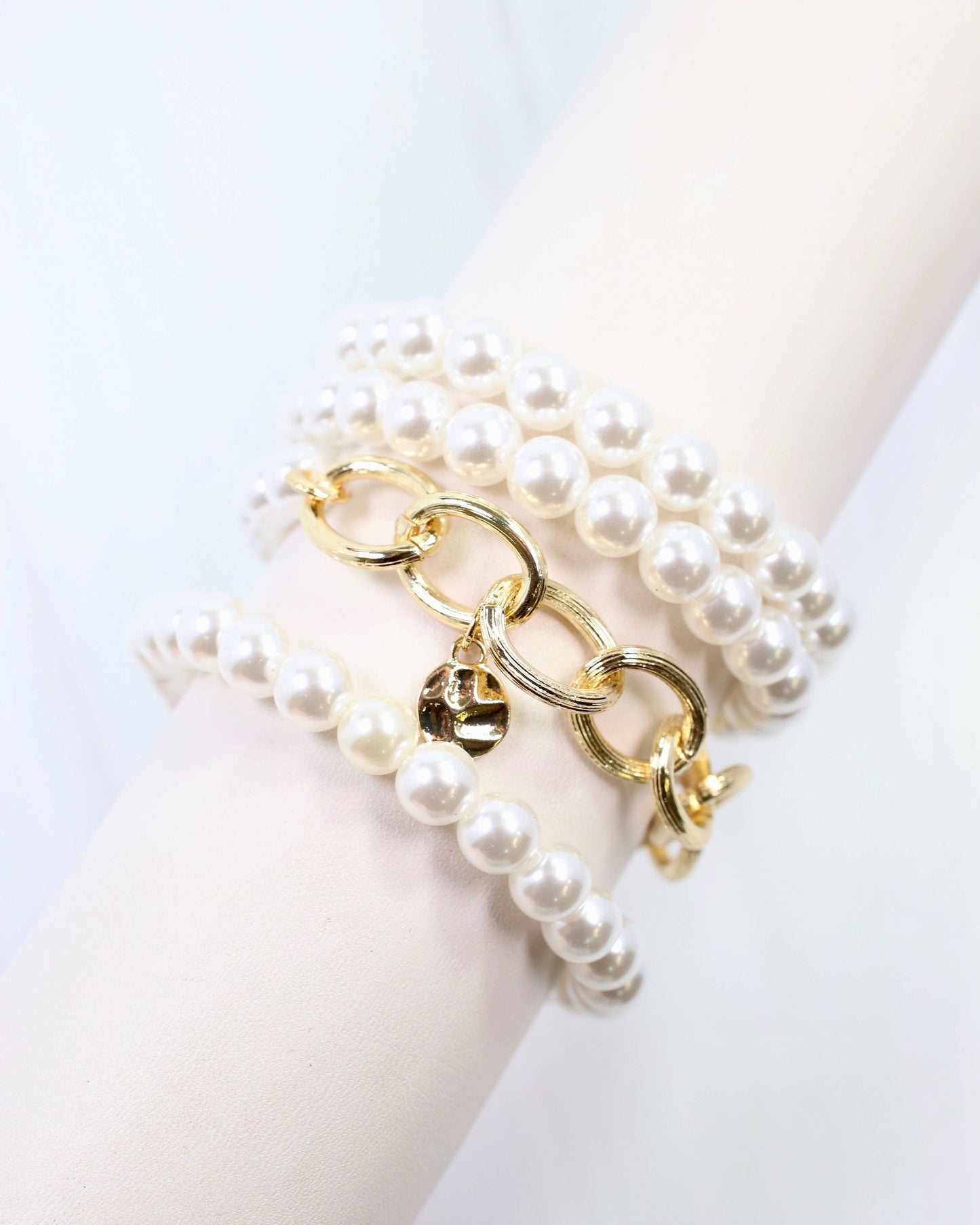 Caroline Hill - Marysville Link and Bead Bracelet Set Pearl: Default Caroline Hill