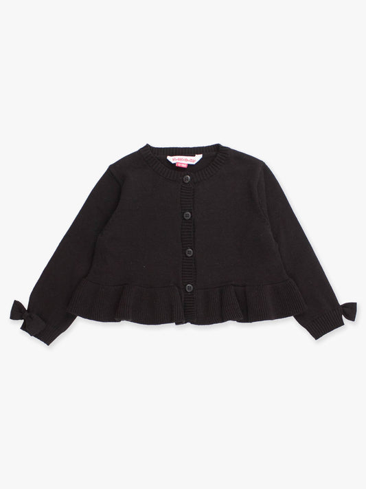 RuffleButts + RuggedButts - Girls Black Sweater Knit Peplum Cardigan with Bow Details: Black / 5 RuffleButts + RuggedButts