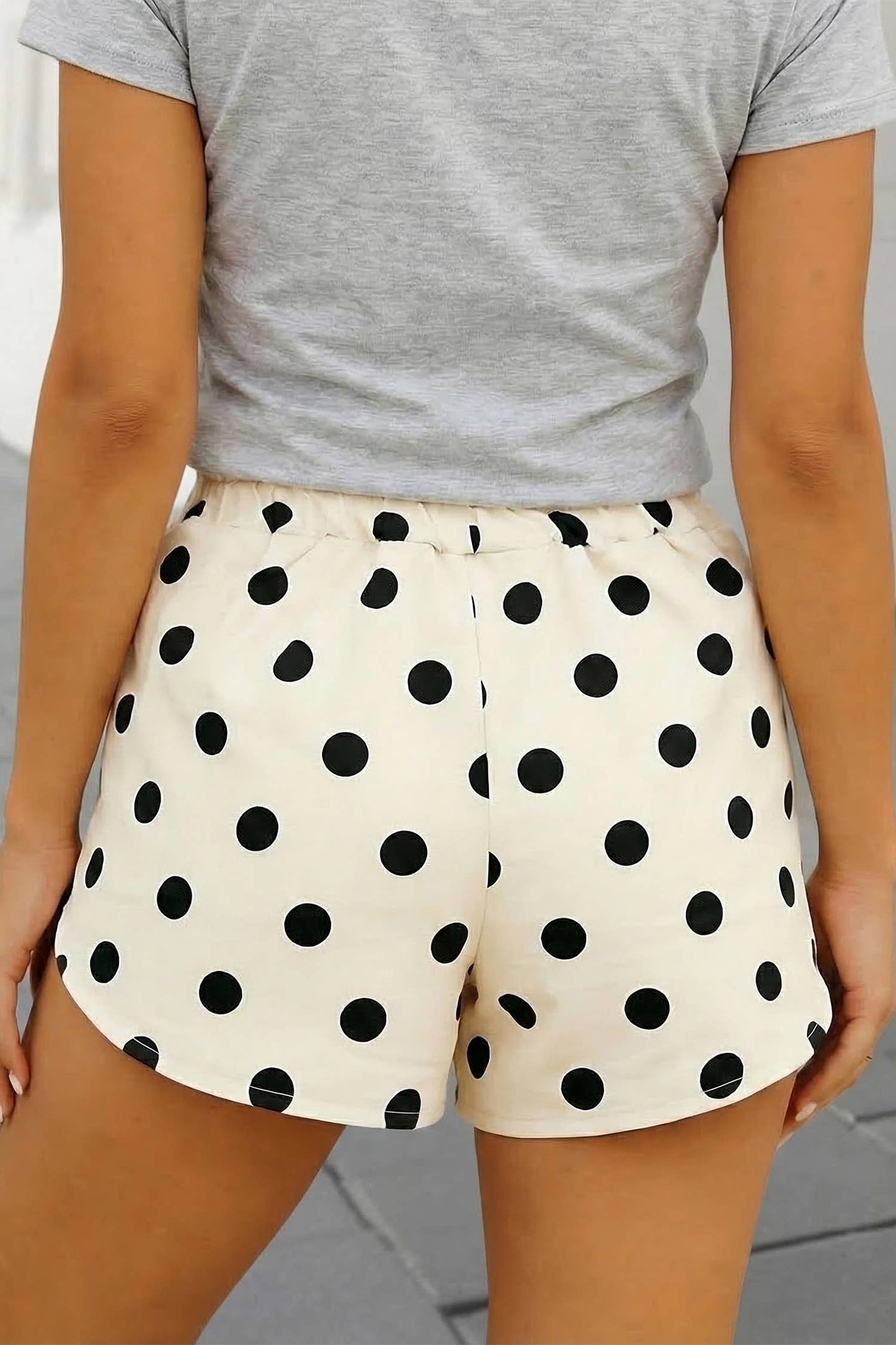 Aapparella - Polka Dot Print Shirred High Waist Shorts SS26 | S-XL: Apricot / M Aapparella