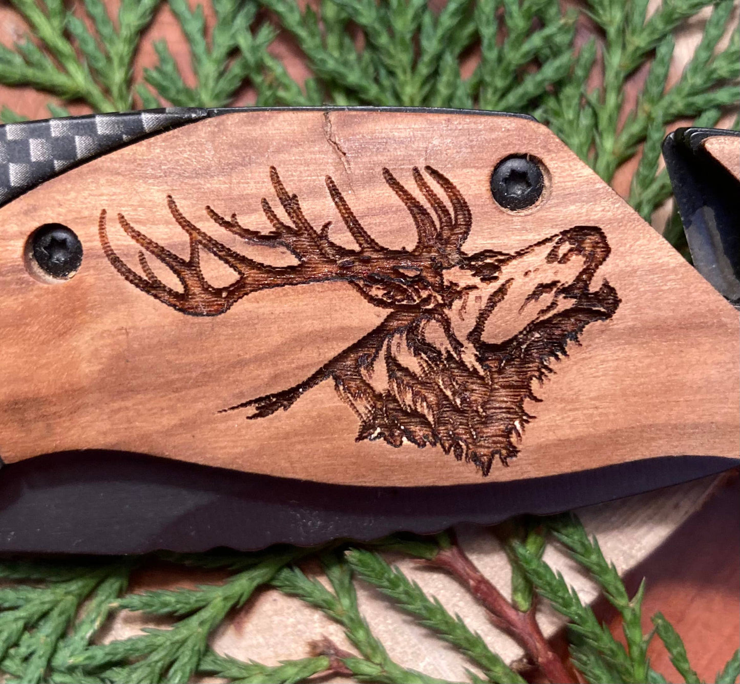 Quail Tail Laser Art - Elk Bugle Knife Quail Tail Laser Art