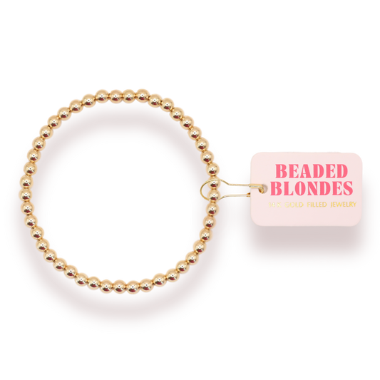 Beaded Blondes - 4MM Gold Beaded Bracelet: Petite 6.25 inch Beaded Blondes