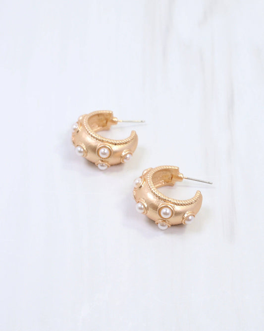 Caroline Hill - Bobbie Pearl Hoop Earring Matte Gold: Default Caroline Hill