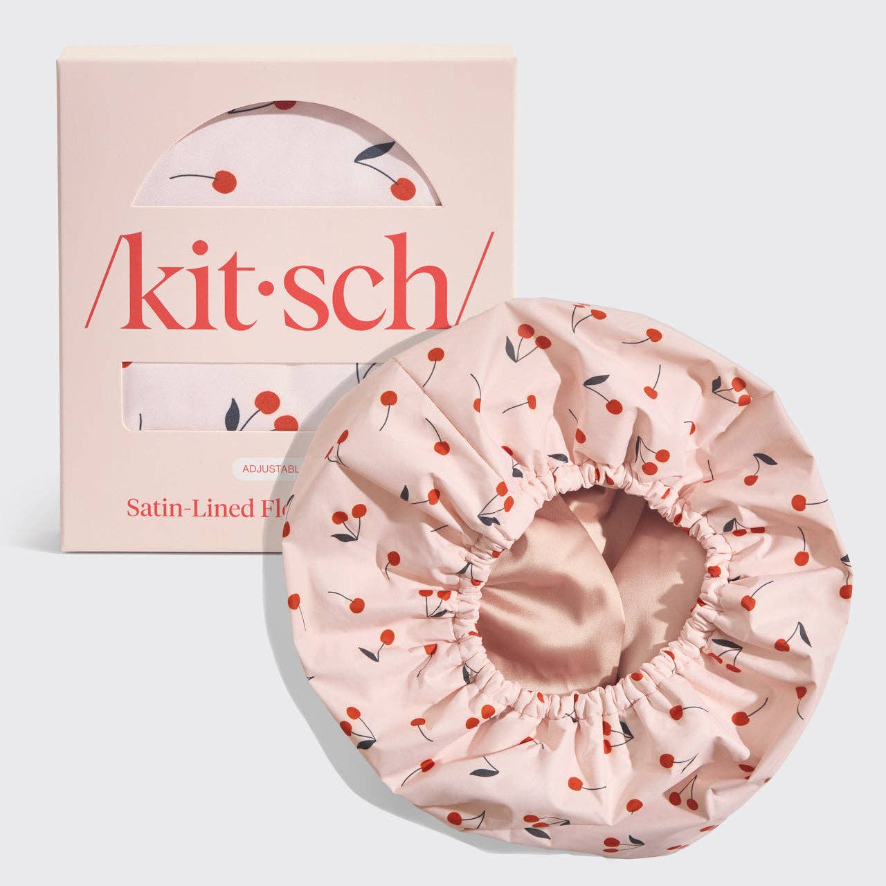 KITSCH - Satin-Lined Flexi Shower Cap - Cherry Print KITSCH