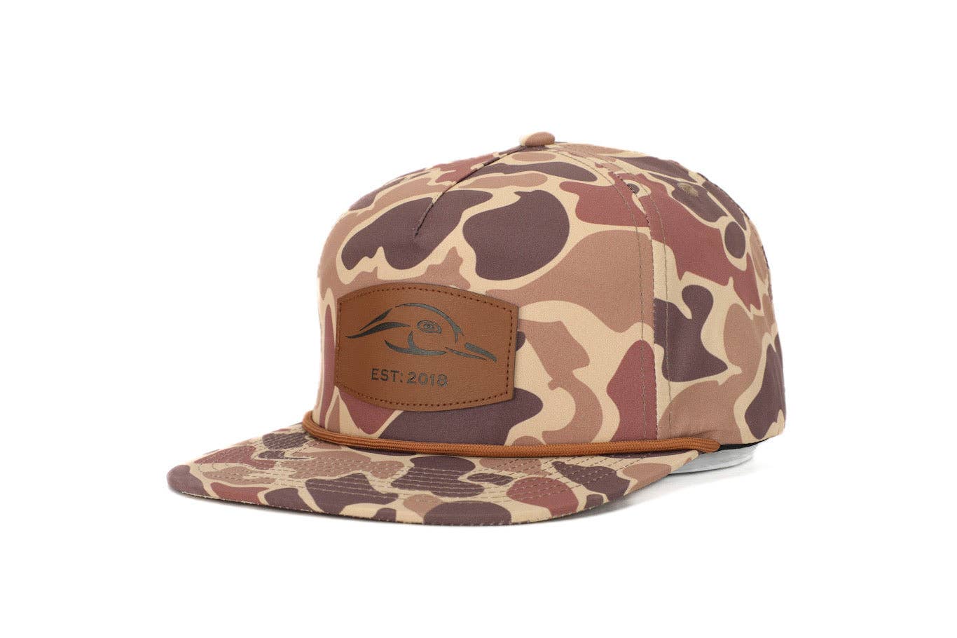 American Flyway Waterfowl - Leather Patch Brown Old School Camo Vintage Rope Old School Hat American Flyway Waterfowl