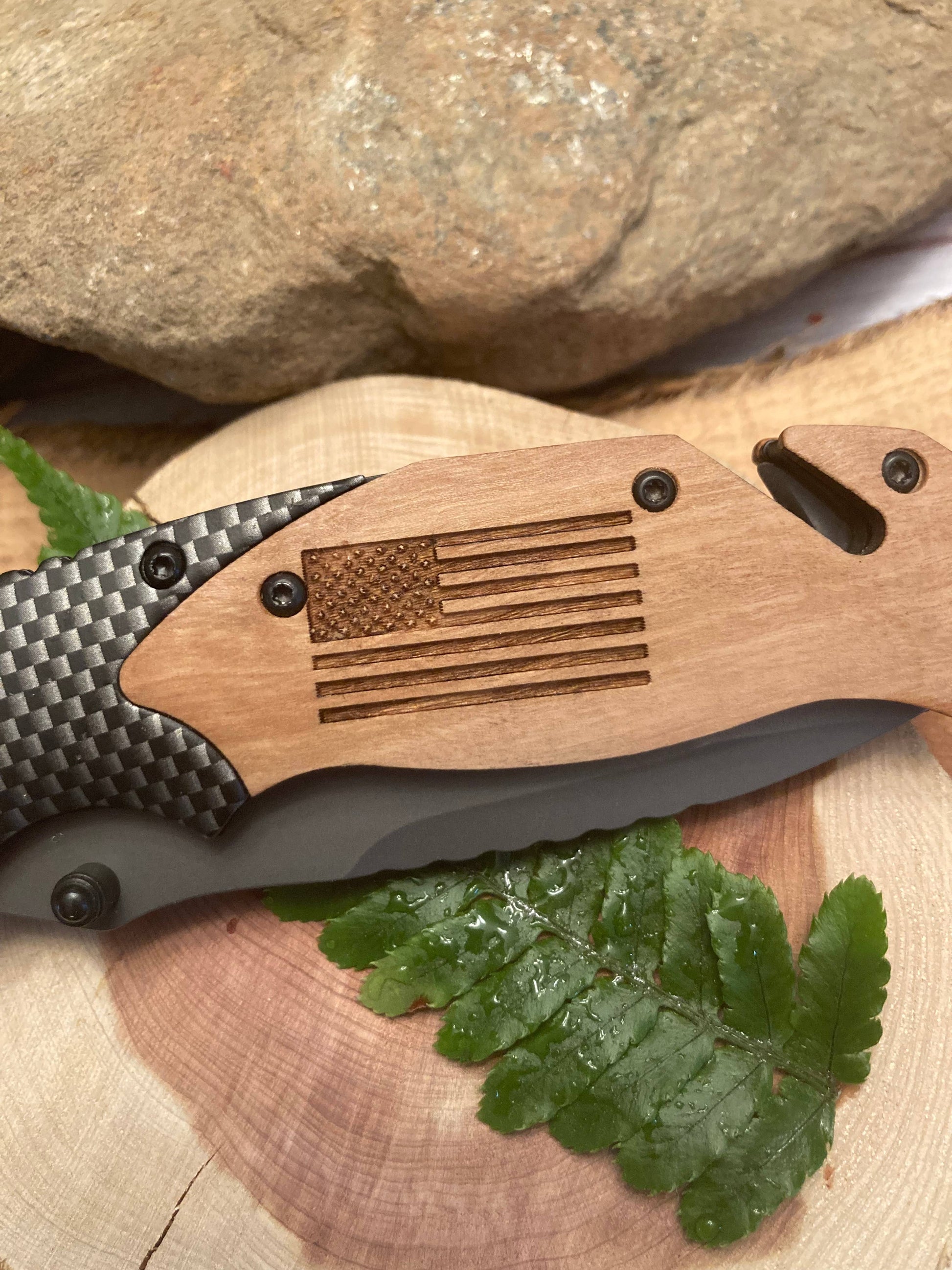 Quail Tail Laser Art - American Flag Knife Quail Tail Laser Art