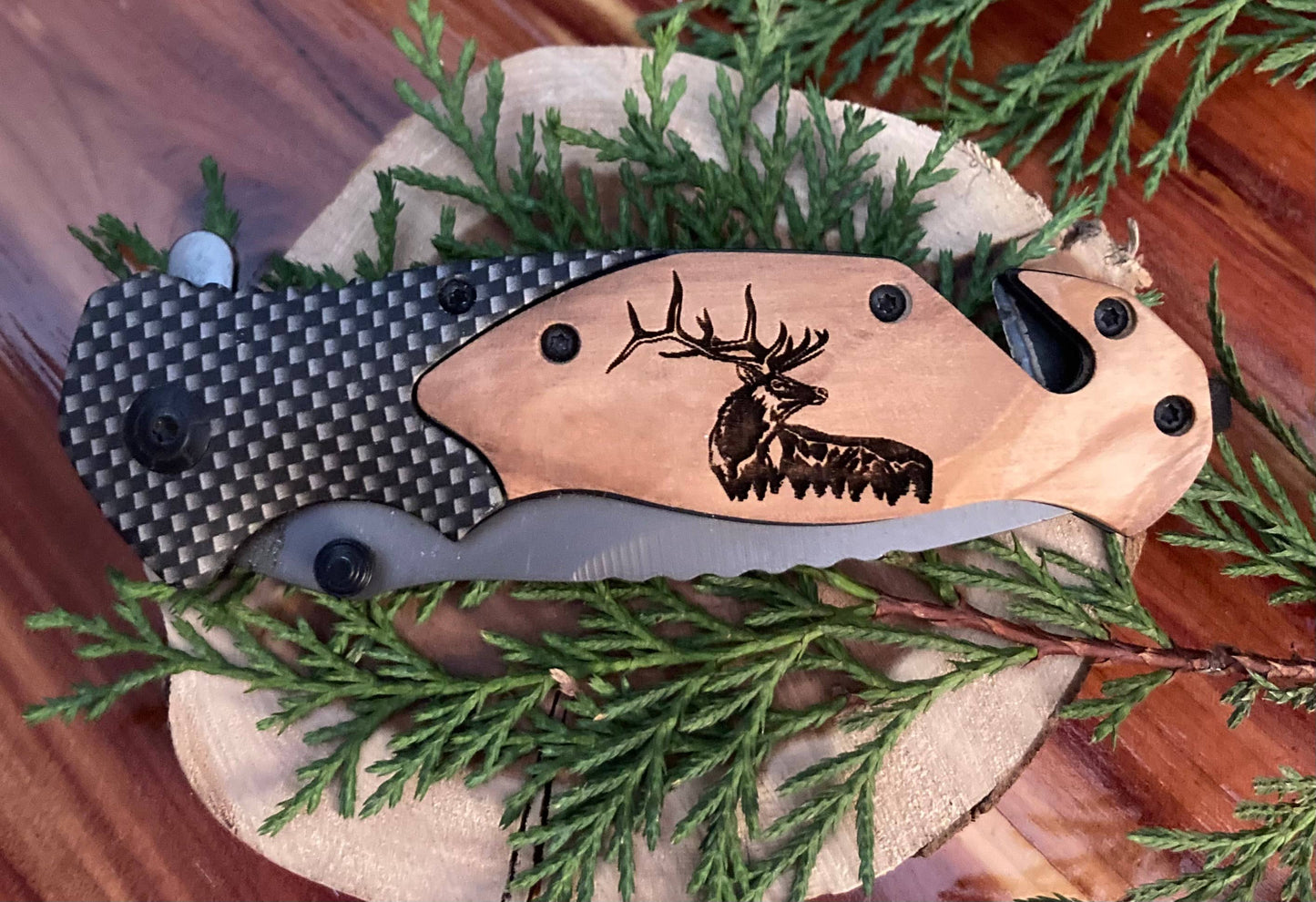 Quail Tail Laser Art - Elk Majestic Knife Quail Tail Laser Art