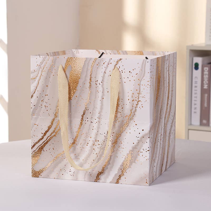 ByHome - Gold Glitter Print Pattern Marble Square Gift bag w/ Tissue: S2 ByHome