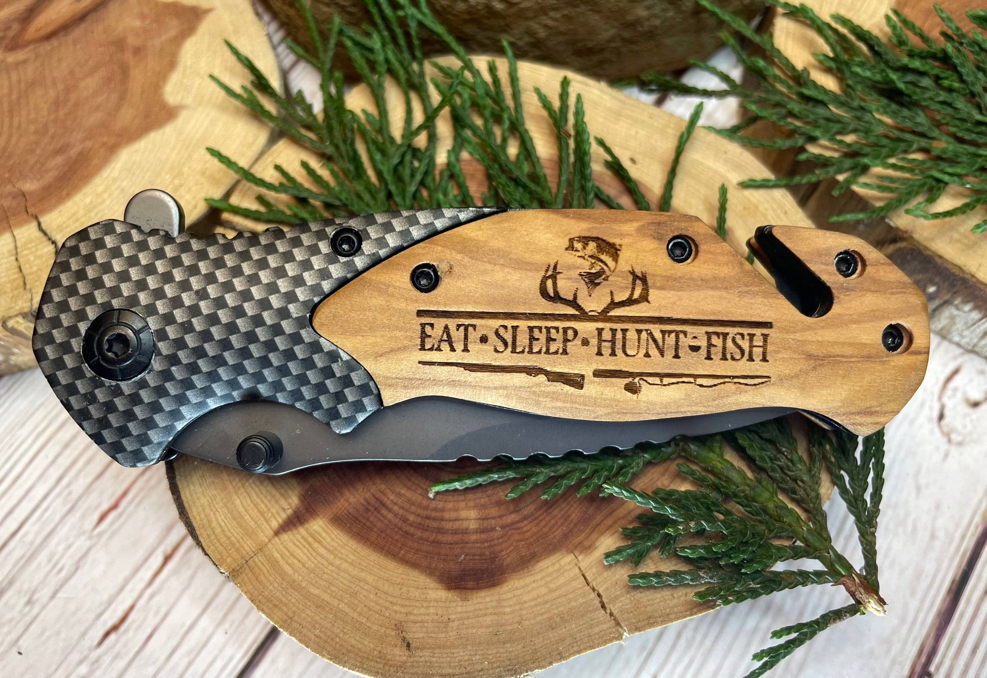 Quail Tail Laser Art - Eat Sleep Hunt Fish Knife Quail Tail Laser Art