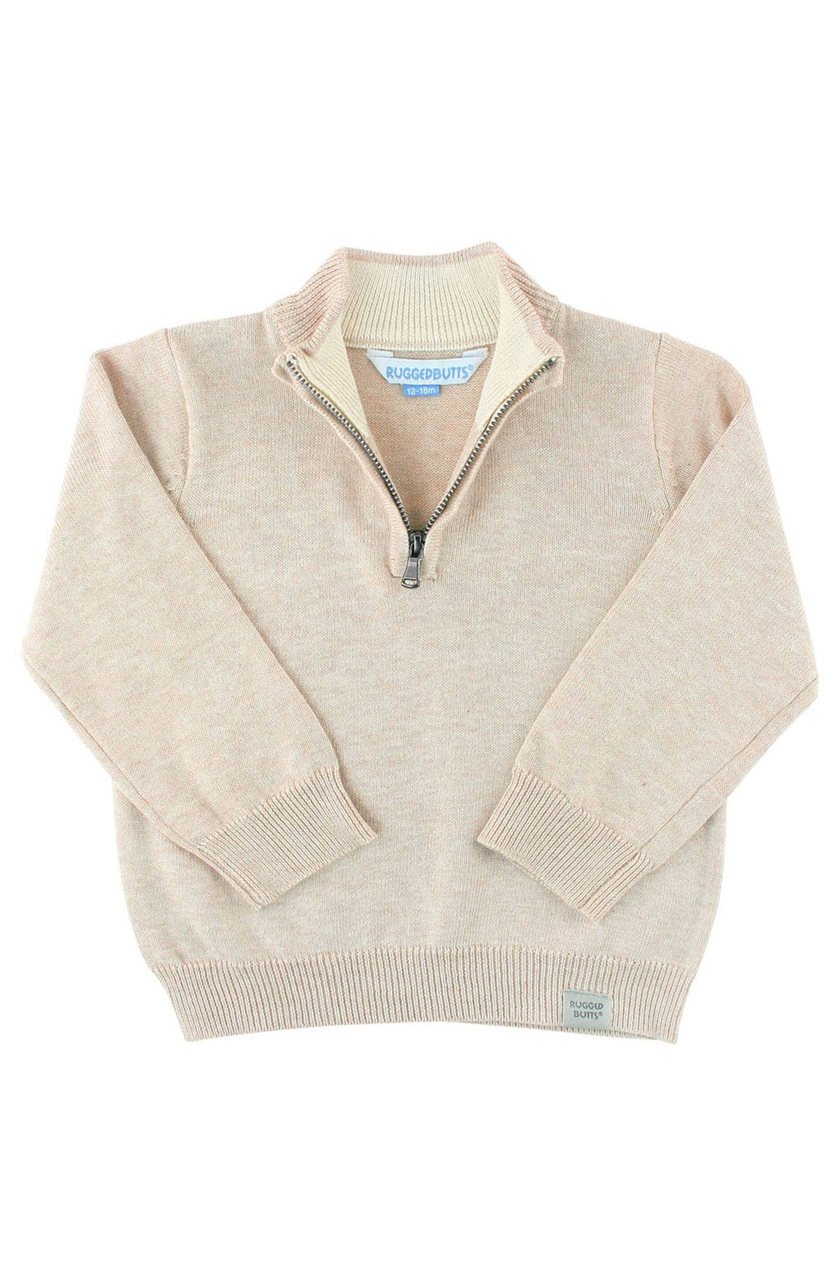 RuffleButts + RuggedButts - Boys Heather Oatmeal Quarter-Zip Sweater: Off-White / 5 RuffleButts + RuggedButts