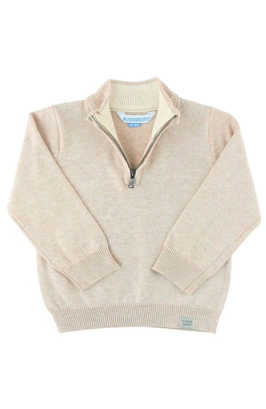 RuffleButts + RuggedButts - Boys Heather Oatmeal Quarter-Zip Sweater: Off-White / 5 RuffleButts + RuggedButts