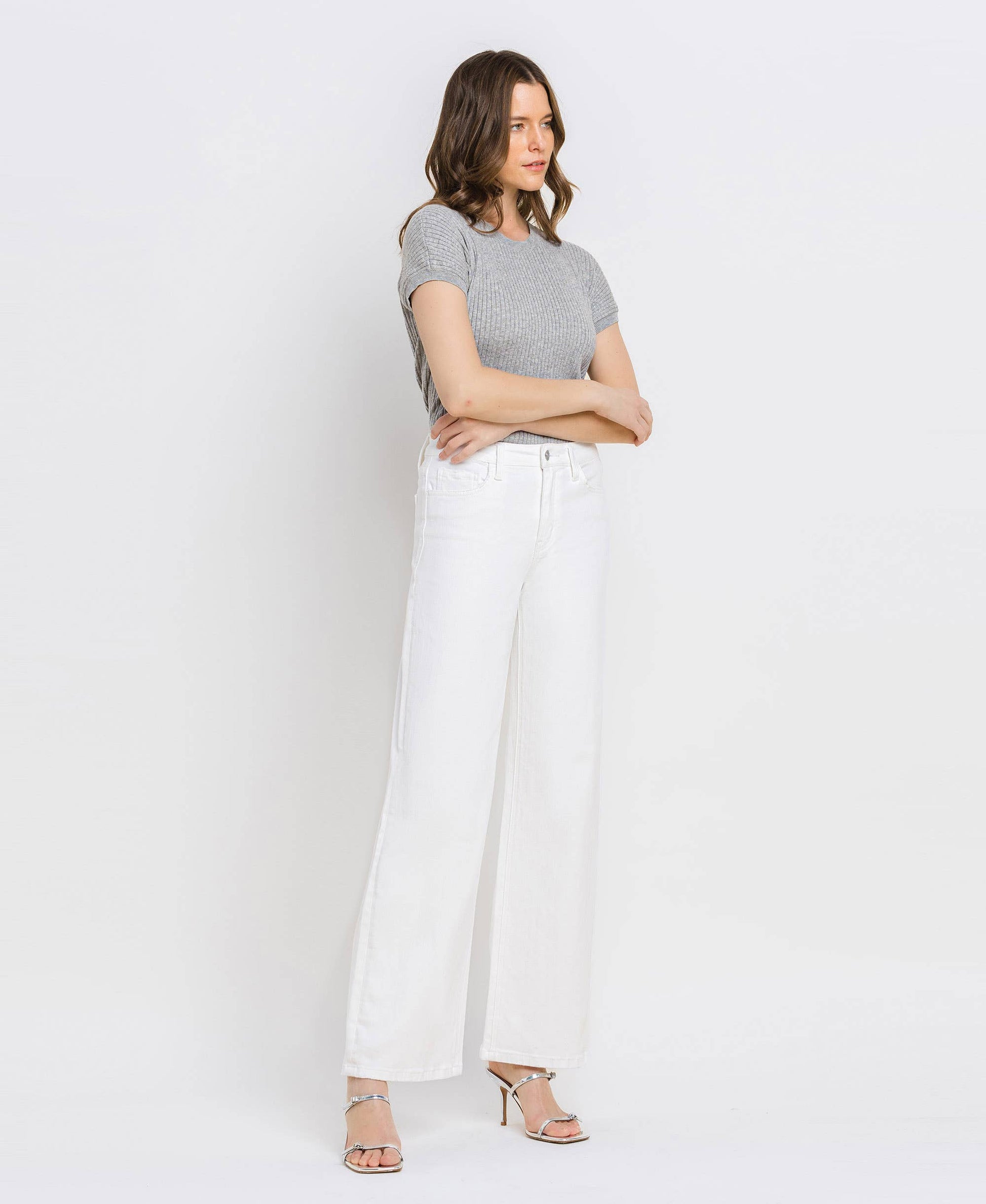 VERVET by FLYING MONKEY - HIGH RISE WIDE LEG JEANS T6393WH: OPTIC WHITE / 29 VERVET by FLYING MONKEY