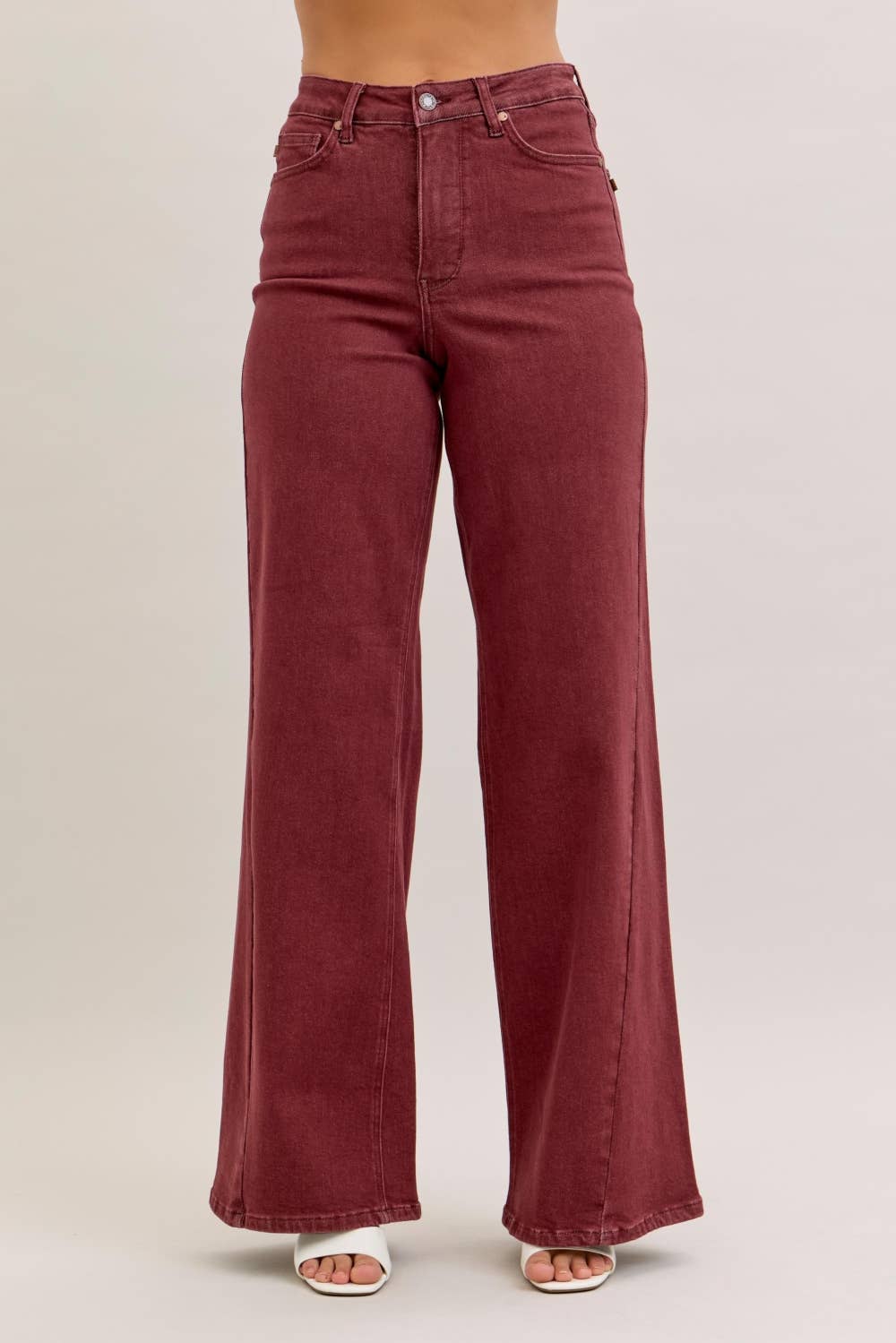 Judy Blue Jeans - HW Retro Wide With Twisted Seams: BURGUNDY / 5(27) Judy Blue Jeans