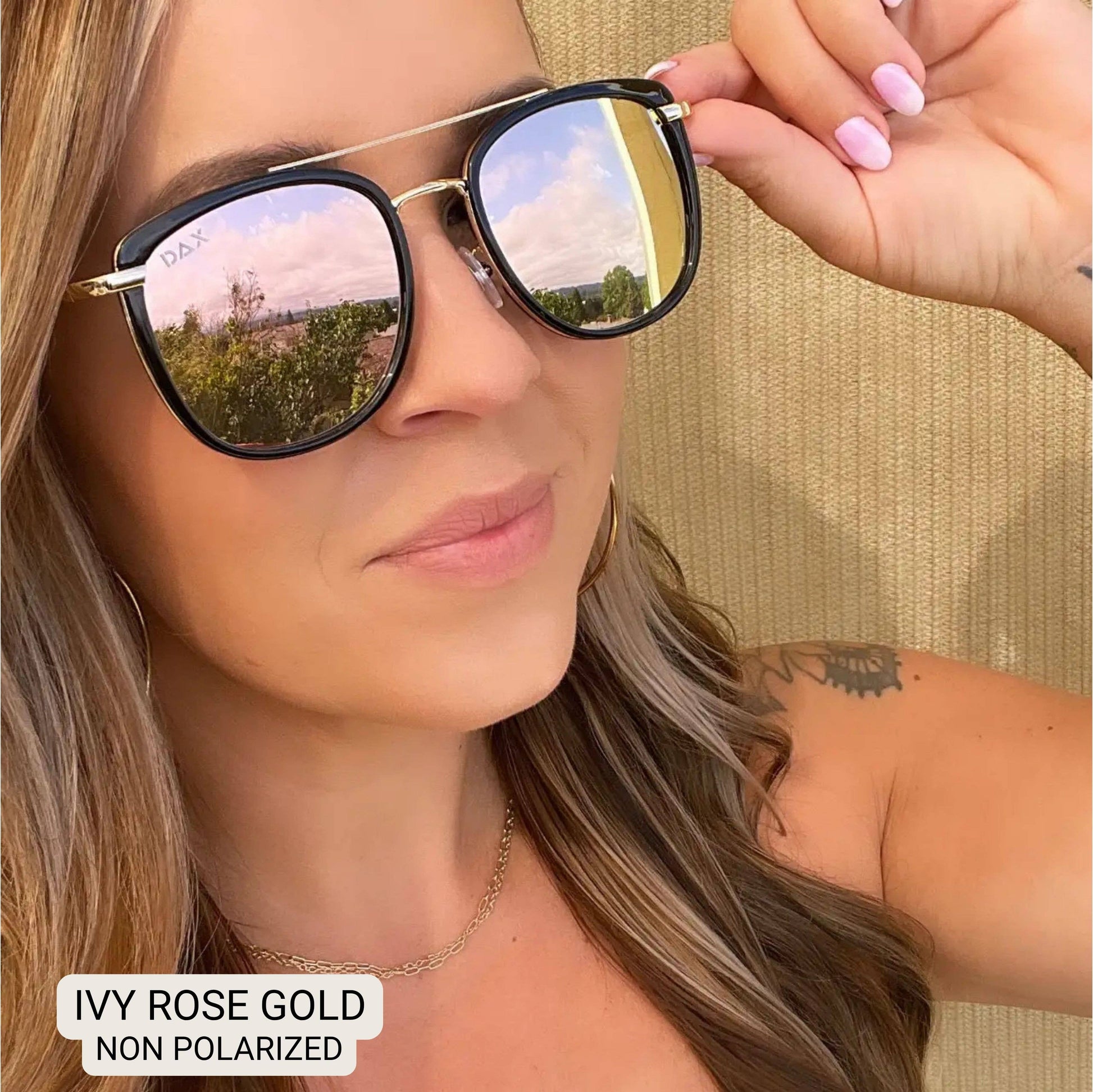 DAX Eyewear - Ivy - Women's Oversized Square Sunglasses: GOLD DAX Eyewear