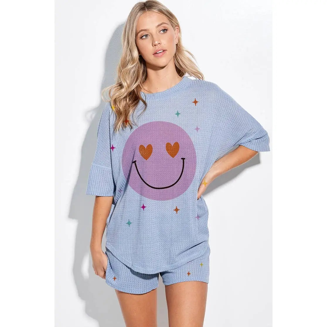 Phil Love - Smile print waffle short sleeve set Phil Love