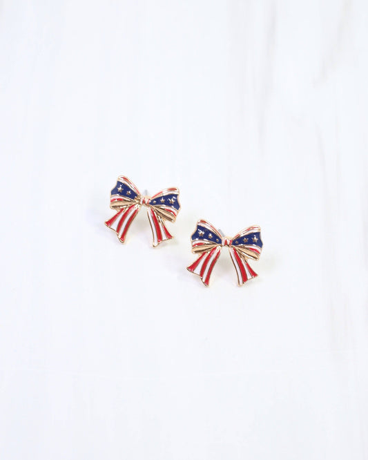 Caroline Hill - Heritage Bow Stud Earring Red Blue: Default Caroline Hill