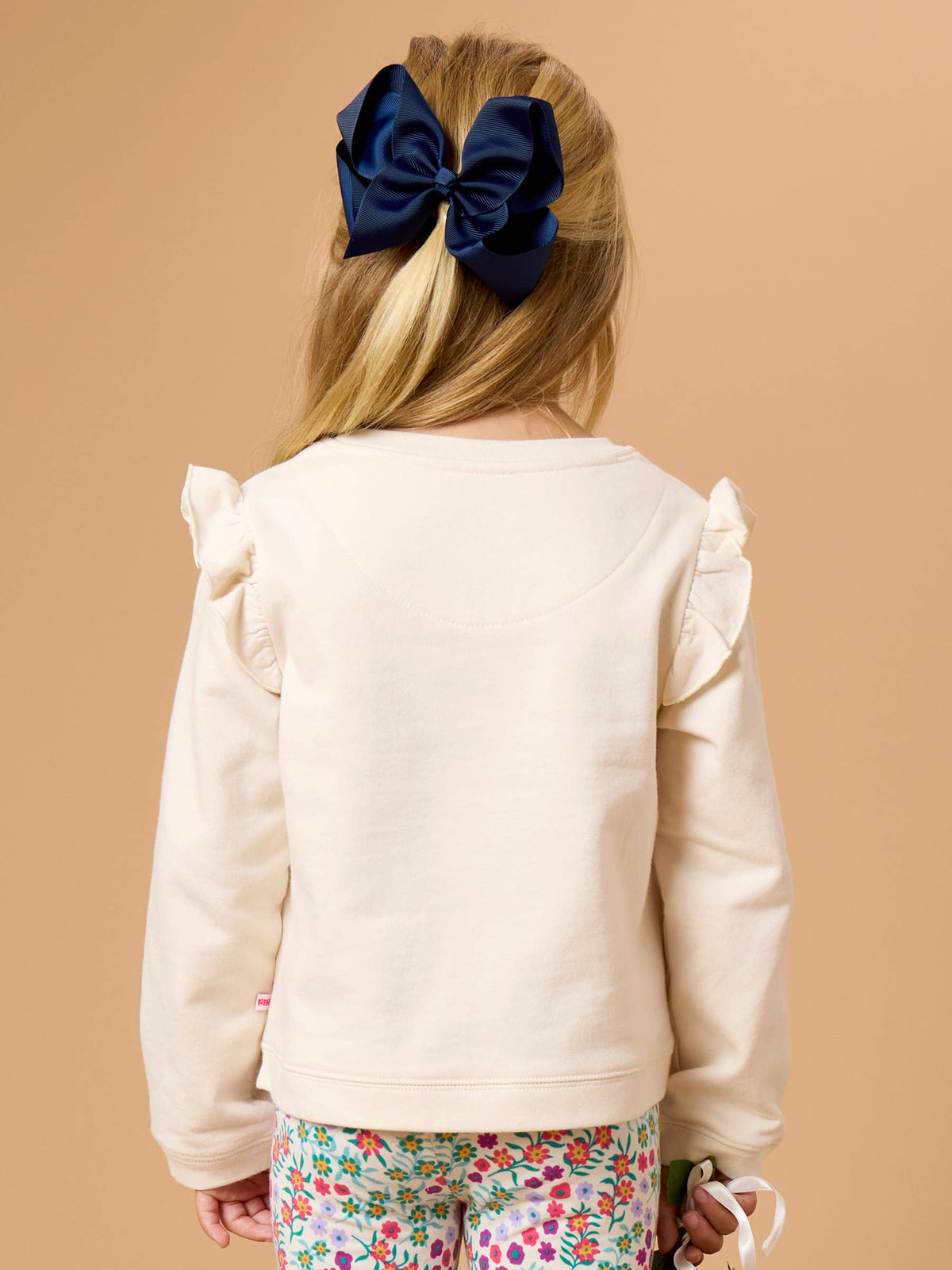 RuffleButts + RuggedButts - Girls Ivory Knit Flutter Sweatshirt: Off-White / 8 RuffleButts + RuggedButts