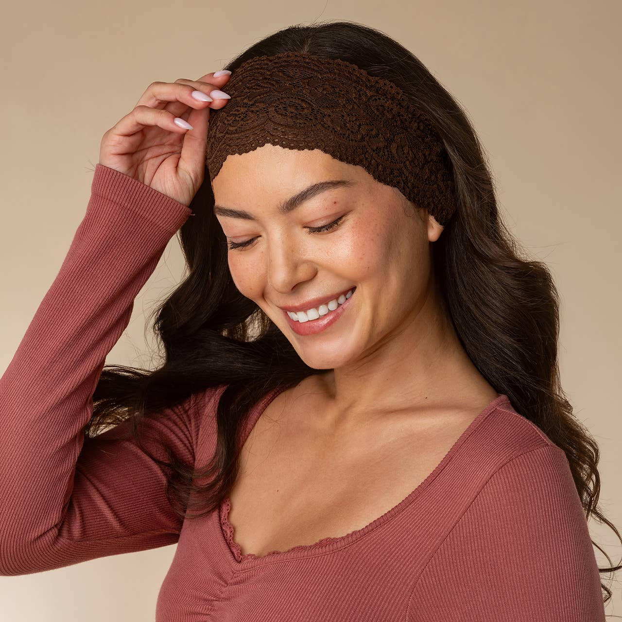 KITSCH - Wide Lace Elastic Headbands 2pc Set - Mocha & Chocolate KITSCH