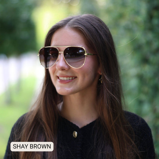 DAX Eyewear - SHAY - Women's Polarized Large Hair Friendly Aviator: Brown DAX Eyewear