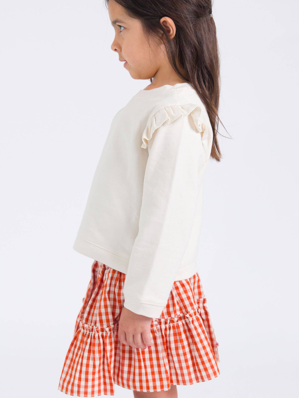 RuffleButts + RuggedButts - Girls Ivory Knit Flutter Sweatshirt: Off-White / 8 RuffleButts + RuggedButts