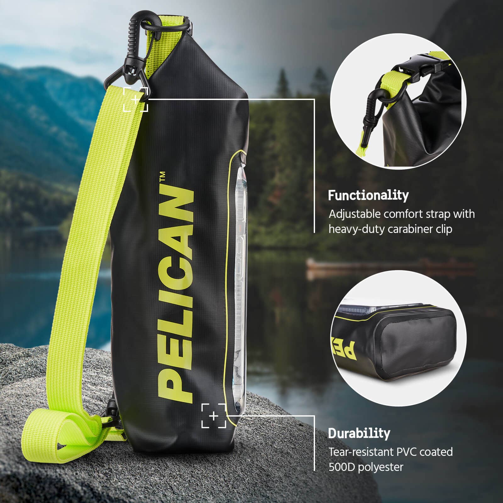 Case-Mate - Pelican Marine Water Resistant Dry Bag (Black/Hi Vis Yellow) - Phone Pouch: Black/Hi Vis Yellow Case-Mate