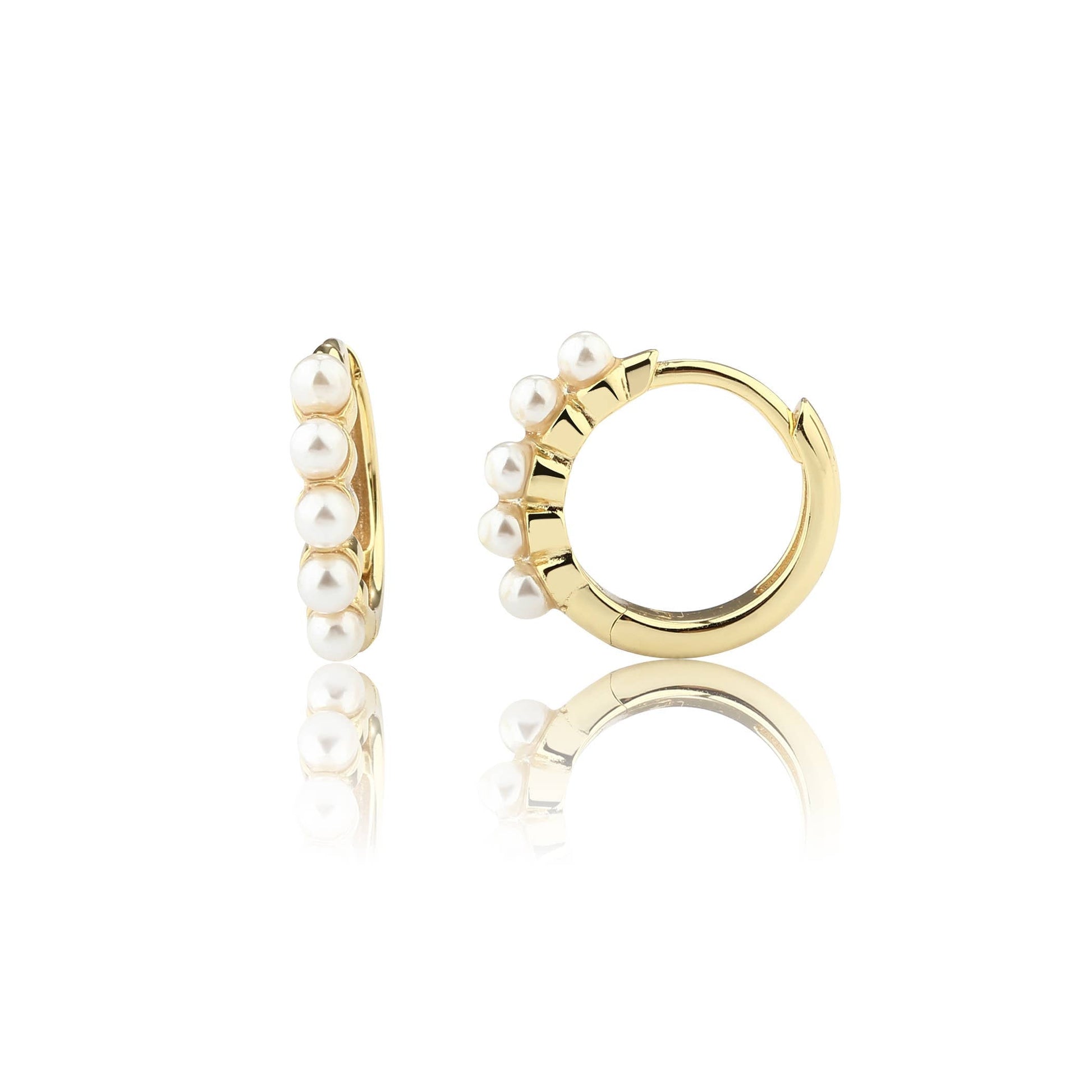 Cherished Moments - 14k-Gold Plated Pearl Huggie Hoop Hypoallergenic Earrings Cherished Moments
